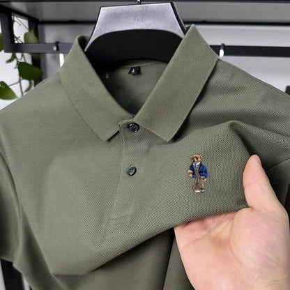 100% pure cotton new men's short sleeved polo shirt summer fashion original high-end brand bear embroidery golf casual T-shirt