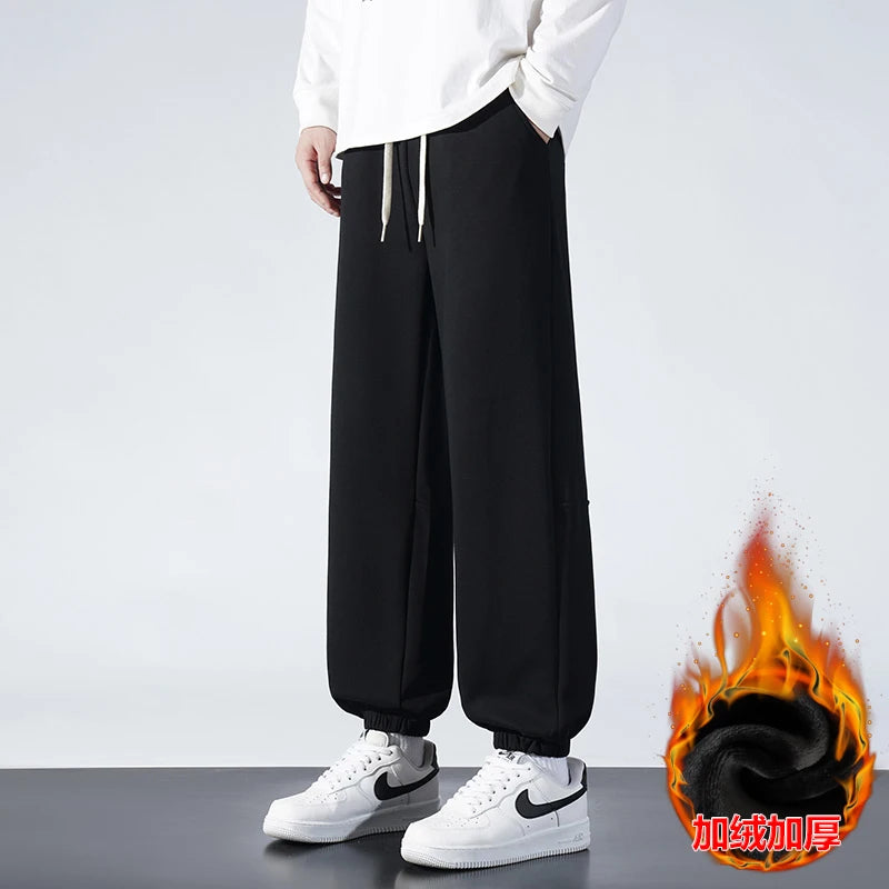 High-quality Fabric Fashion Pants Comfortable Fleece-lined Warm Sweatpants Loose-fitting Versatile Simple Men's Running Trousers