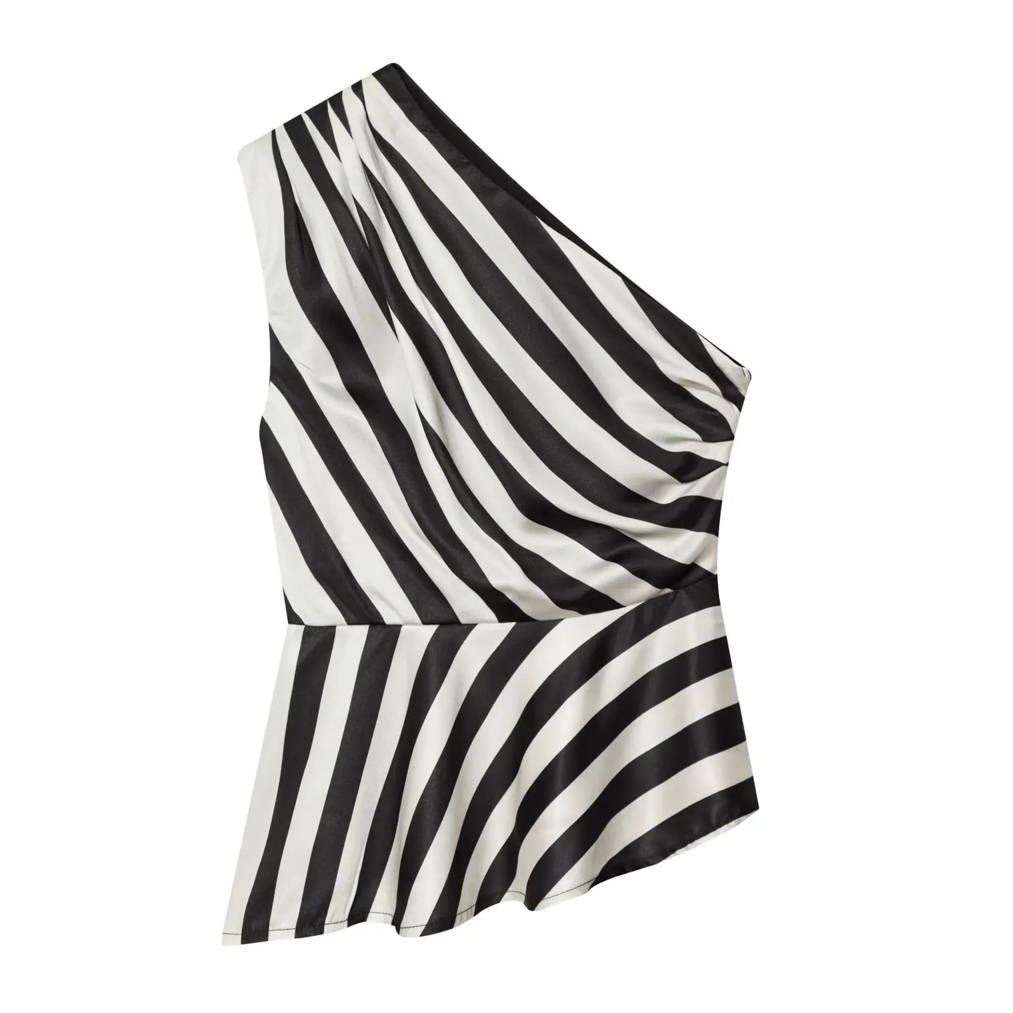 YENKYE New 2026 Women's Striped One Shoulder Sleeveless Peplum Top Draped Asymmetric Hem Party Crop Top Summer Blouse