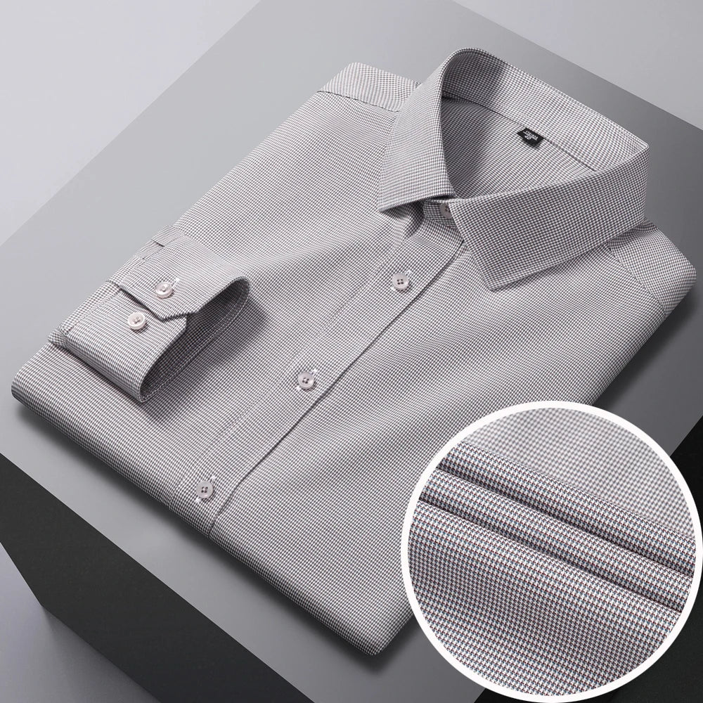 Men's Breathable Houndstooth Print Wrinkle-Free Dress Shirt Soft Long Sleeve Casual Button Down Blouse Business Daily Essential