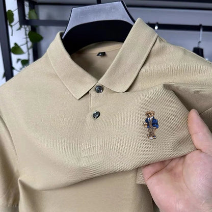 100% pure cotton new men's short sleeved polo shirt summer fashion original high-end brand bear embroidery golf casual T-shirt