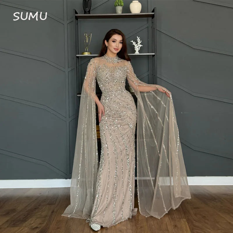 Customized Prom Dress With Luxury Beaded Elegant 2025 Cape Sleeves Wedding Second Reception Gowns Robe De Soirée Femme