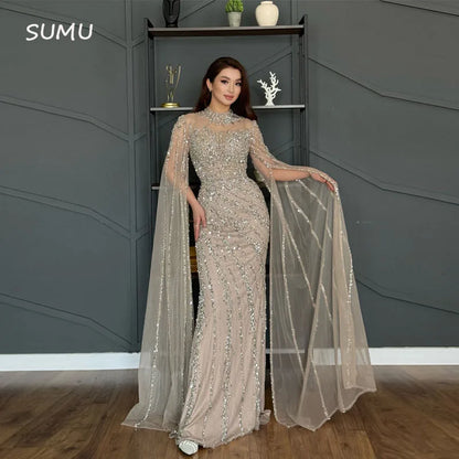 Customized Prom Dress With Luxury Beaded Elegant 2025 Cape Sleeves Wedding Second Reception Gowns Robe De Soirée Femme