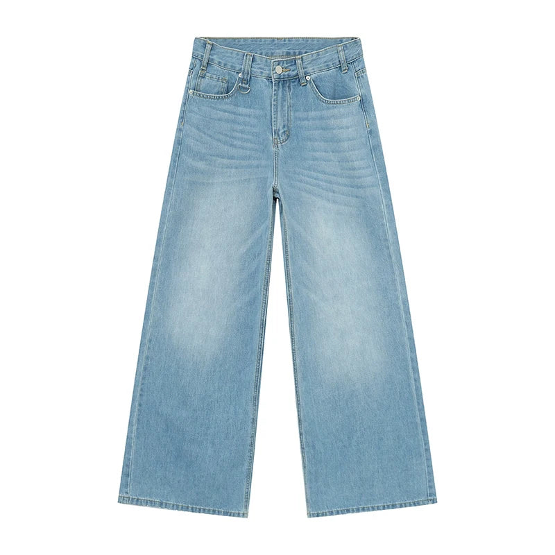 IEFB Men's Vintage Jeans Fashion Washed Street Casual Wide Leg Denim Pants Summer Distressed Loose Male Versatile Trousers 9C354