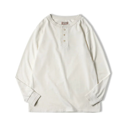 Maden Long-sleeved Henley Shirt for Men Three-button Classic Design Round Collar Beige Basic T-shirts Male Autumn Thin Tees