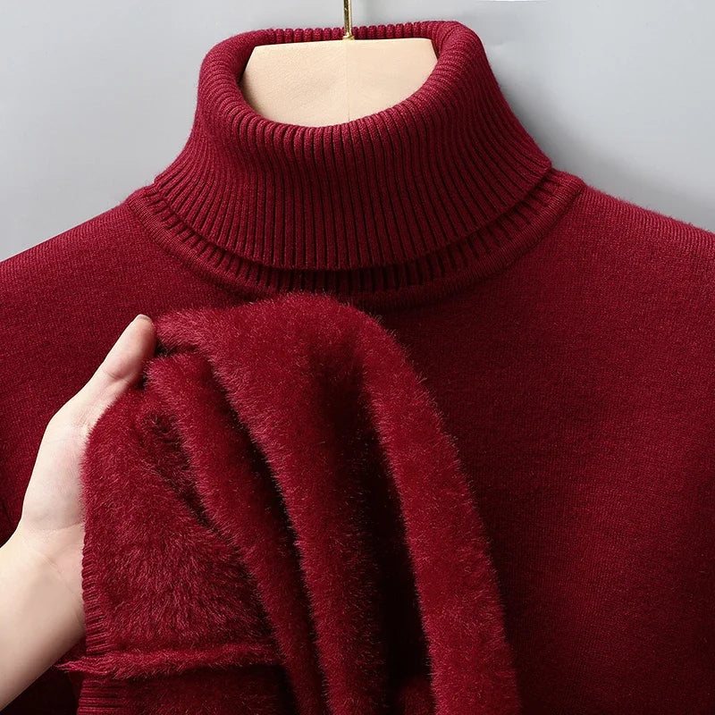 Sweatwear Mens Anti-pilling High Quality Knitted Turtleneck Sweater Slim Fit Long Sleeve Pullover Solid Color Trend Men Clothing