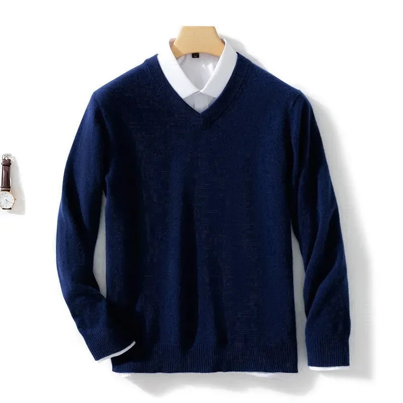 Cashmere Sweater V-neck Pullovers Men's Loose Oversized M-3XL Knitted Bottom Shirt Spring Autumn New Korean Casual Men Top