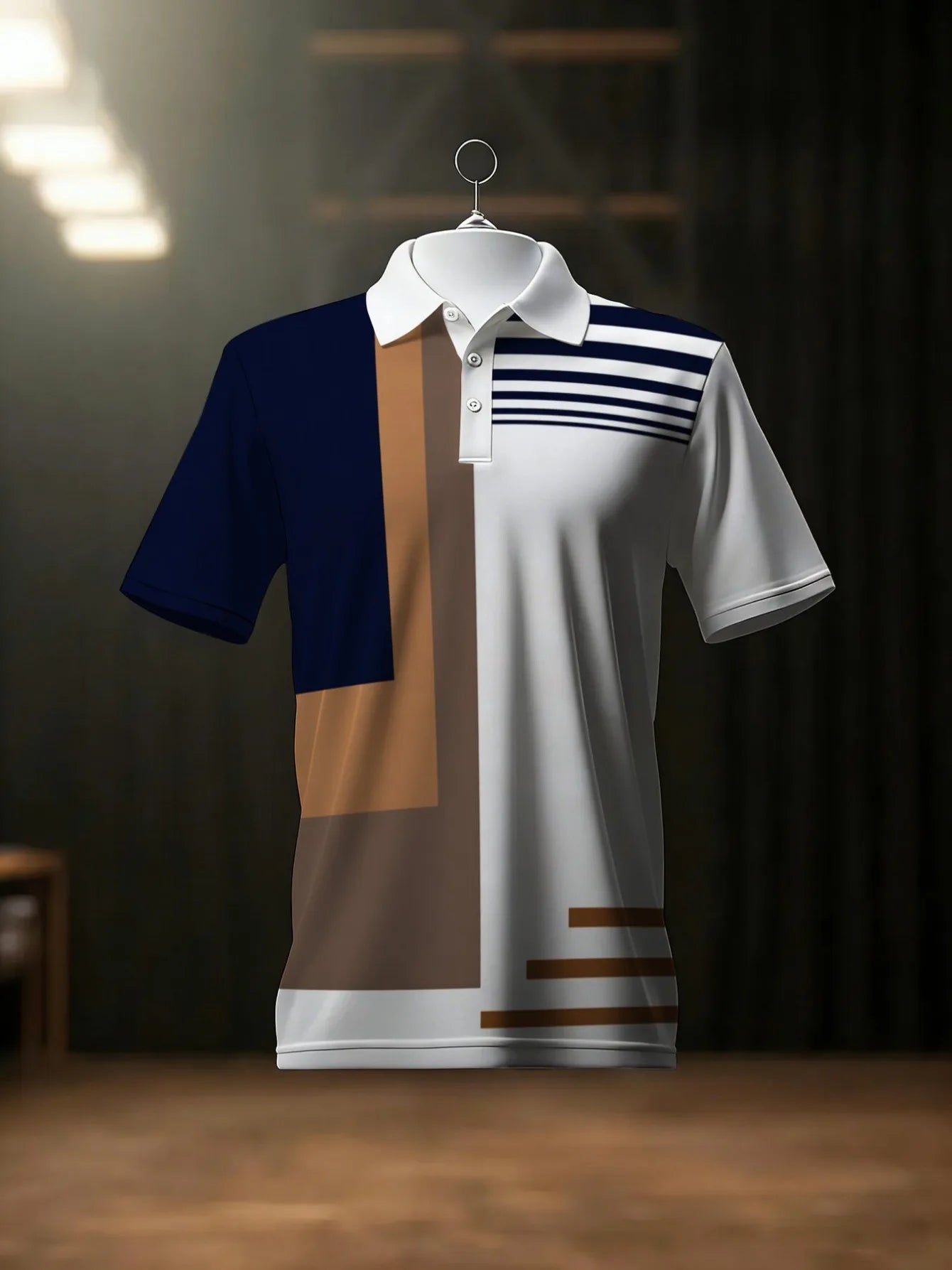 2026 Summer New Style Men's Short-Sleeved Polo Shirt With 3D Stripes Pattern Print Street Casual Fashion Breathable