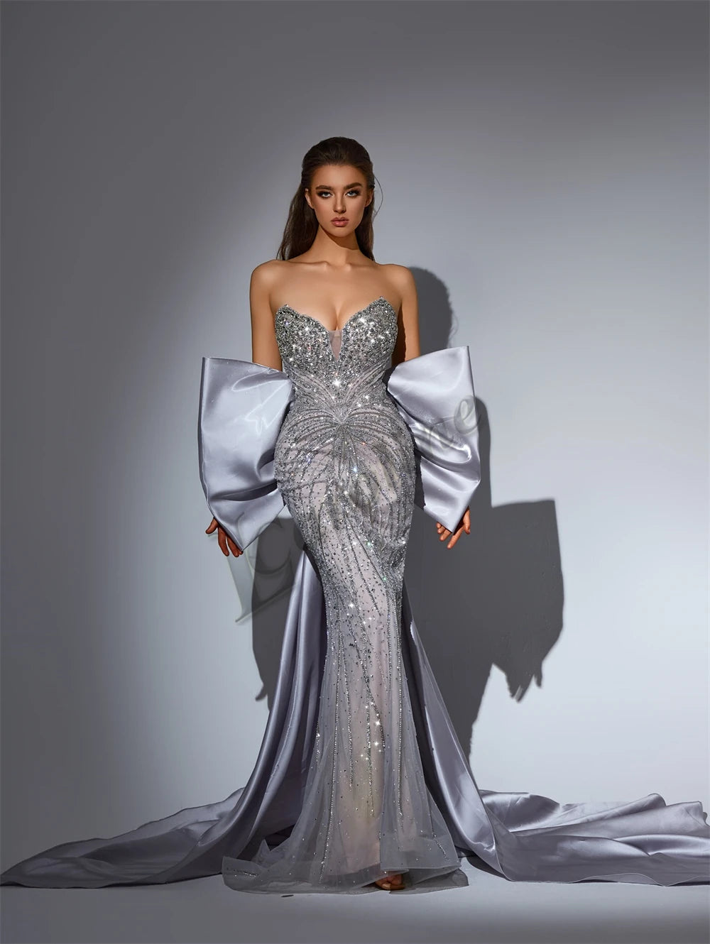 Caroline Luxurious Mermaid Celebrity Dresses For Women Rhinestones Lace Appliques Corset Dubai Robes De Soiree Customized