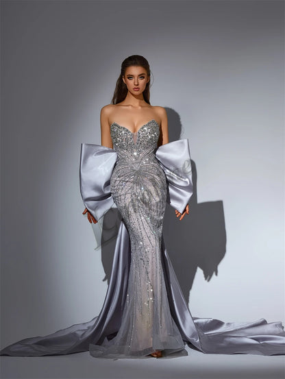 Caroline Luxurious Mermaid Celebrity Dresses For Women Rhinestones Lace Appliques Corset Dubai Robes De Soiree Customized