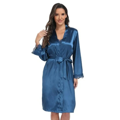 SPLASHGRIP Women's Satin Silk Nightgown with Robes Set 2 Pcs Sexy Lace Cami Nightwear Pajama Sets Kimono Bridesmaid Robes