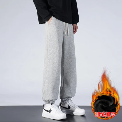 High-quality Fabric Fashion Pants Comfortable Fleece-lined Warm Sweatpants Loose-fitting Versatile Simple Men's Running Trousers