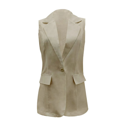 Women's Sleeveless Blazers Solid Color Cardigan Suit Casual Lapel Slim Fit Vest With Pockets Elegant For Women Chic Office Lady