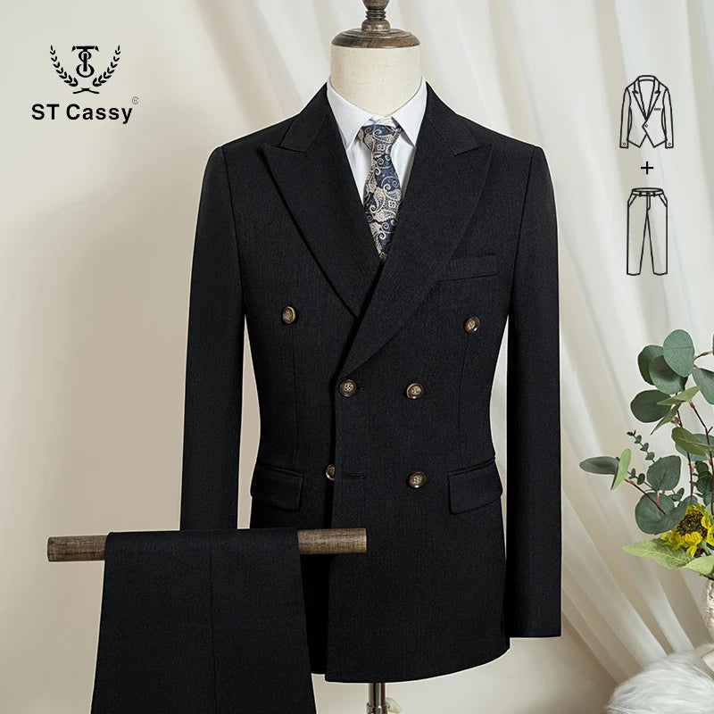 ST Cassy  2-piece set (jacket + pants) double-breasted Man Suit blue Modern Wedding Suits for Men slim fit Business office suit
