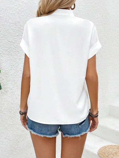 Fashionable Spring Summer Women's Solid Color Batwing Sleeve Short Sleeve Shirt Stylish Casual Top for Ladies