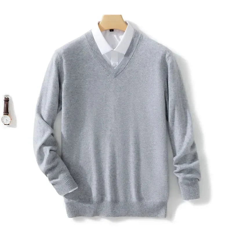 Cashmere Sweater V-neck Pullovers Men's Loose Oversized M-3XL Knitted Bottom Shirt Spring Autumn New Korean Casual Men Top