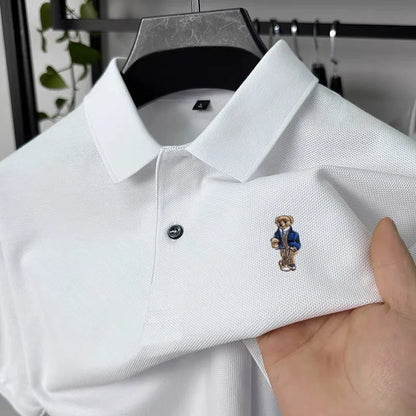 100% pure cotton new men's short sleeved polo shirt summer fashion original high-end brand bear embroidery golf casual T-shirt