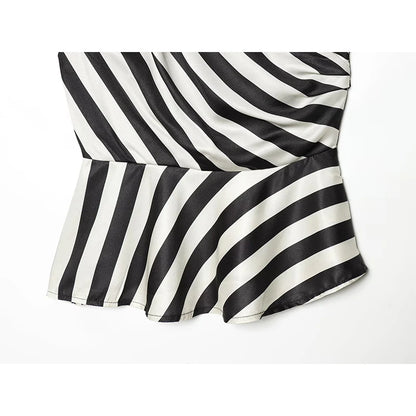 YENKYE New 2026 Women's Striped One Shoulder Sleeveless Peplum Top Draped Asymmetric Hem Party Crop Top Summer Blouse