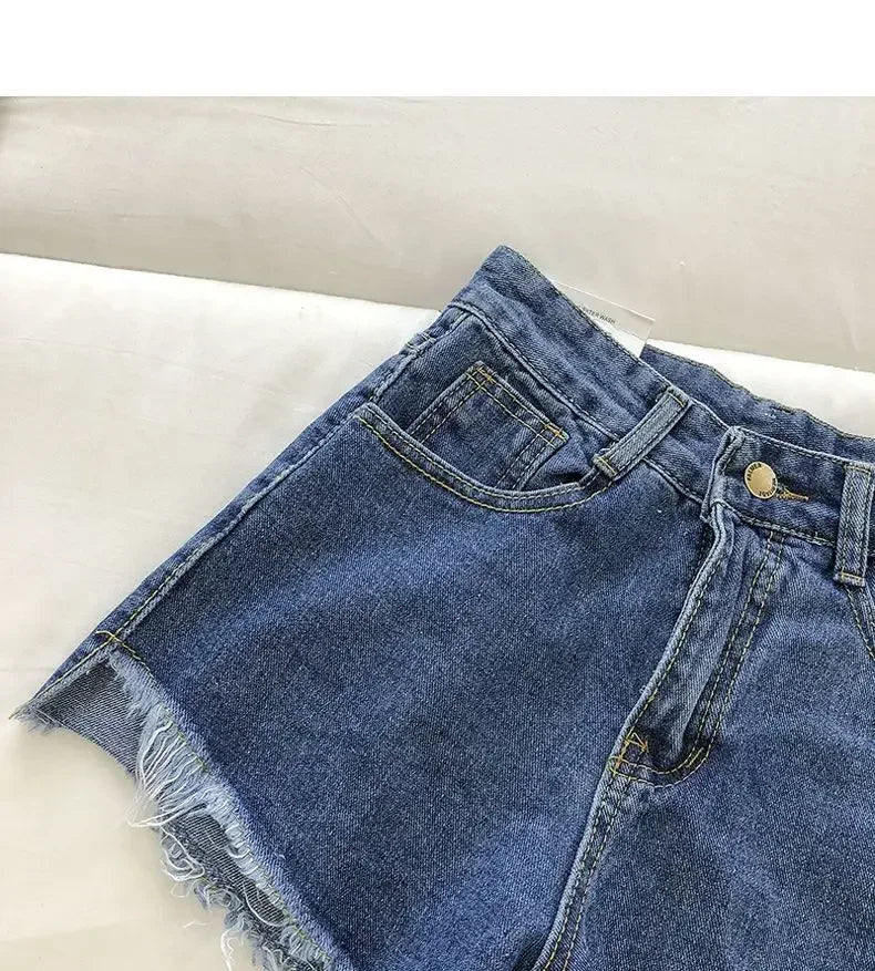 Women's 2026 High Waist Raw Edge Wide Leg Solid Denim Korean Casual Summer Shorts