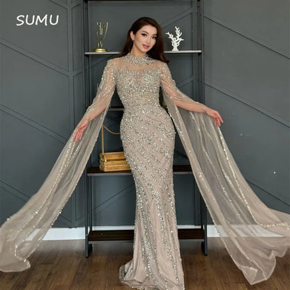 Customized Prom Dress With Luxury Beaded Elegant 2025 Cape Sleeves Wedding Second Reception Gowns Robe De Soirée Femme