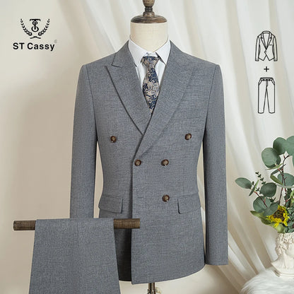 ST Cassy  2-piece set (jacket + pants) double-breasted Man Suit blue Modern Wedding Suits for Men slim fit Business office suit