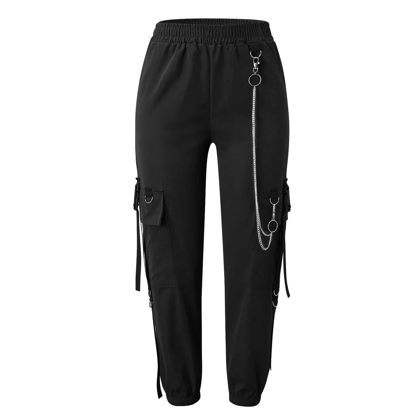 Cargo Pants for Women Harem Pants Fashion Punk Pockets Jogger Trousers With Chain Harajuku Elastics High Waist Women's Pants
