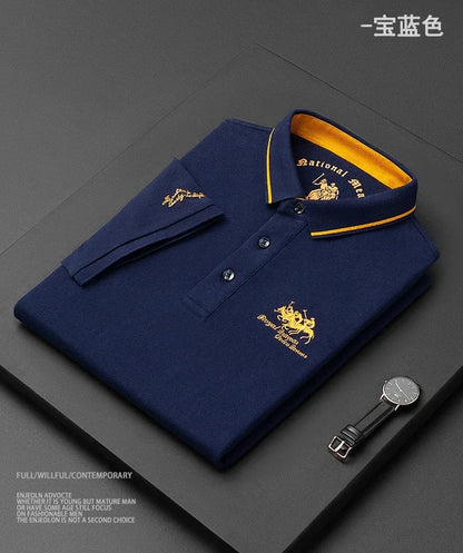 2024 High Quality Men's Cotton Embroidered Polo Shirt Summer New High-end Business Casual Lapel Short Sleeve T-shirt