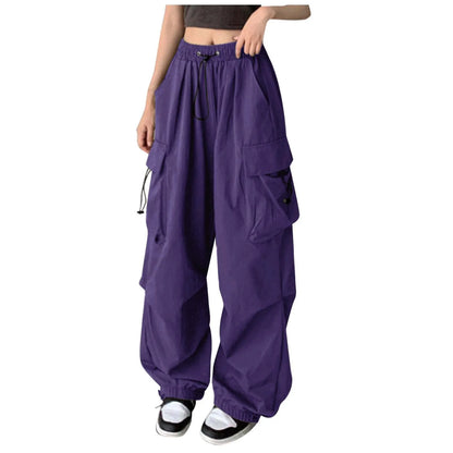 Cargo Pants for Women Drawstring High Waist Hip Hop Joggers Cargo Straight Trousers Vintage Solid Casual Streetwear Baggy