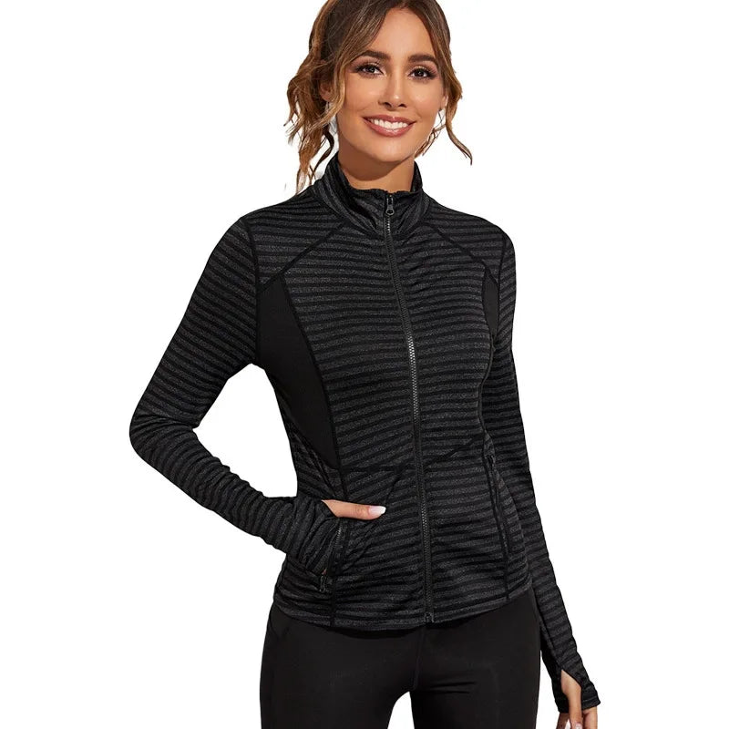 Women’s Slim Fit Lightweight Full Zip Up Yoga Workout Jacket Athletic Running Sports Track Jacket with Pockets Thumb