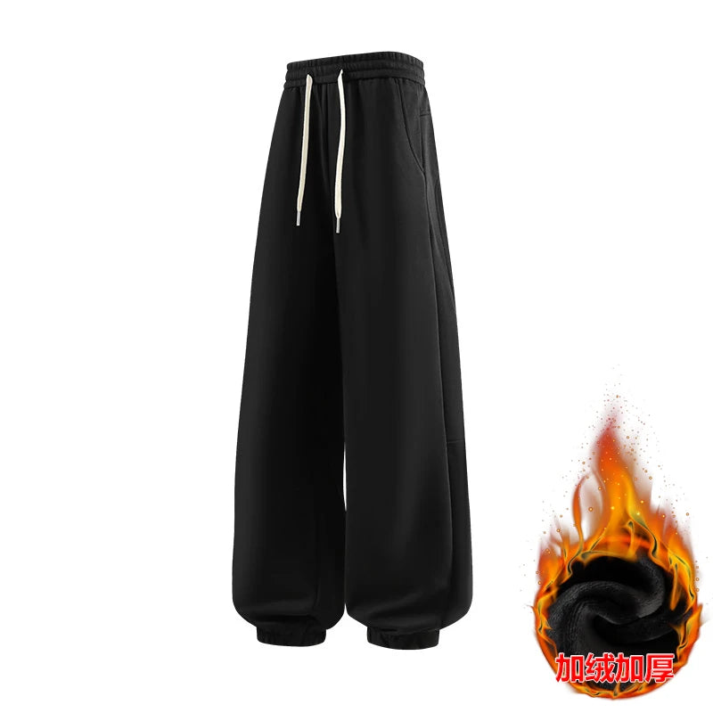 High-quality Fabric Fashion Pants Comfortable Fleece-lined Warm Sweatpants Loose-fitting Versatile Simple Men's Running Trousers