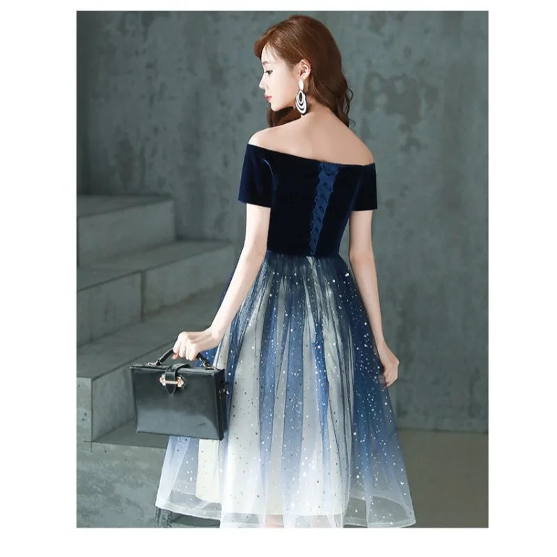 2026 Summer Women's New High Quality Luxury Black Glitter Host Performance One Shoulder Banquet Slimming Evening Dress