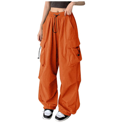 Cargo Pants for Women Drawstring High Waist Hip Hop Joggers Cargo Straight Trousers Vintage Solid Casual Streetwear Baggy