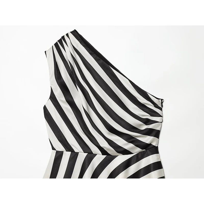 YENKYE New 2026 Women's Striped One Shoulder Sleeveless Peplum Top Draped Asymmetric Hem Party Crop Top Summer Blouse