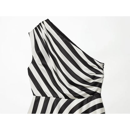 YENKYE New 2026 Women's Striped One Shoulder Sleeveless Peplum Top Draped Asymmetric Hem Party Crop Top Summer Blouse