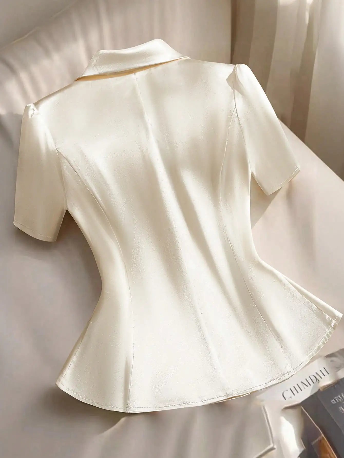 Chic White Satin Peplum Blazer