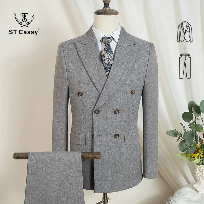 ST Cassy  2-piece set (jacket + pants) double-breasted Man Suit blue Modern Wedding Suits for Men slim fit Business office suit
