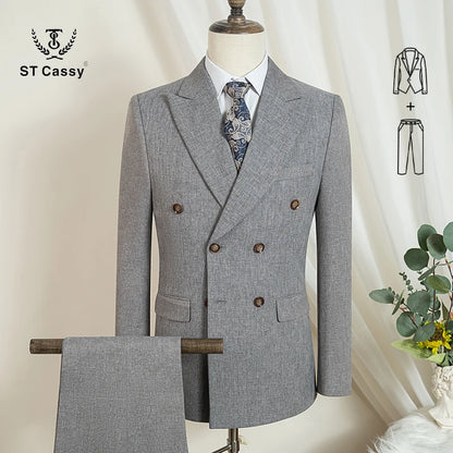 ST Cassy  2-piece set (jacket + pants) double-breasted Man Suit blue Modern Wedding Suits for Men slim fit Business office suit