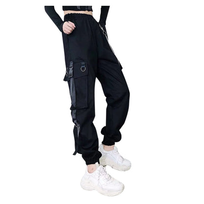 Cargo Pants for Women Harem Pants Fashion Punk Pockets Jogger Trousers With Chain Harajuku Elastics High Waist Women's Pants