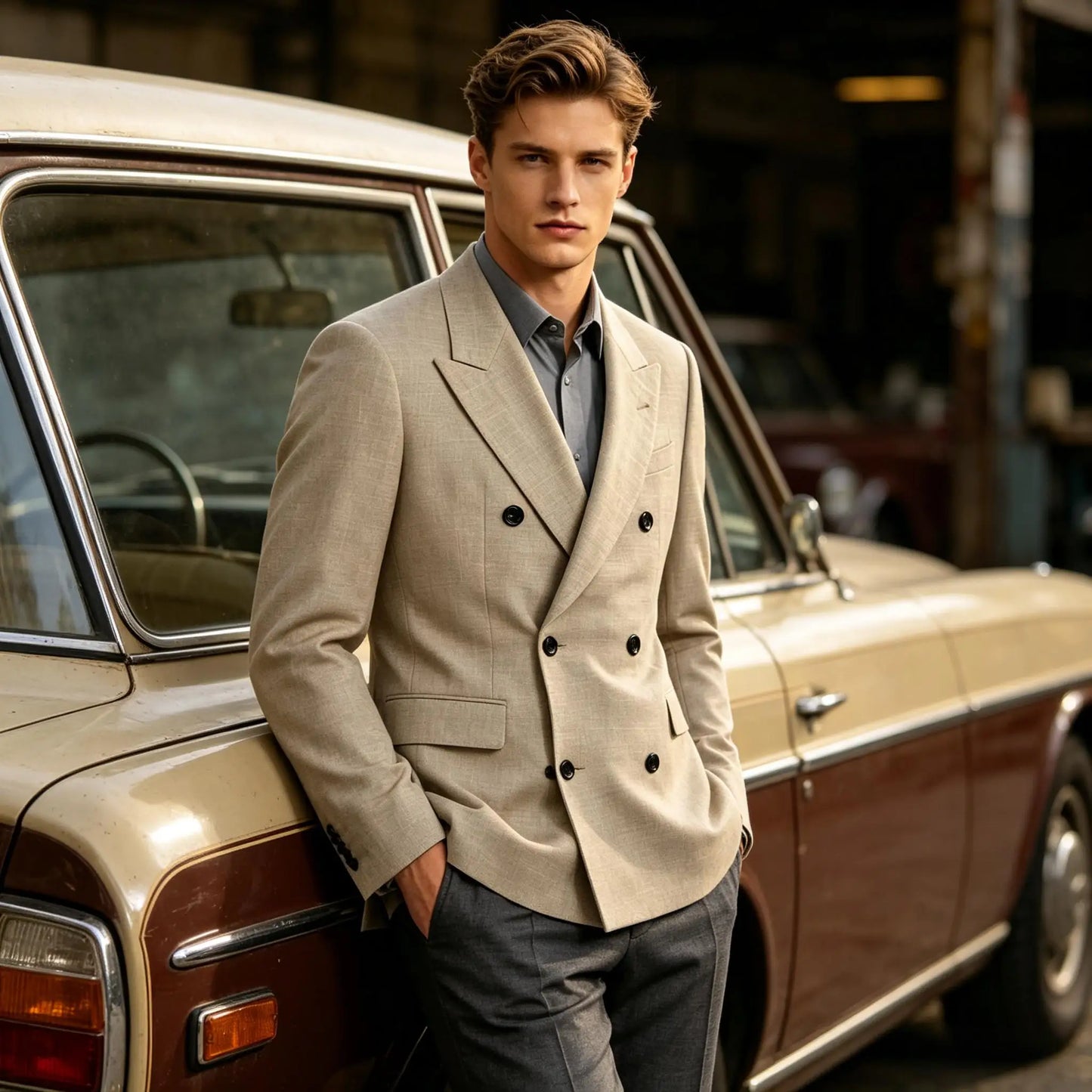 Men's Linen Blend Double Breasted Blazer Peak Lapel Breathable Wrinkle Resistant Business Suit Jacket For Wedding Daily Wear