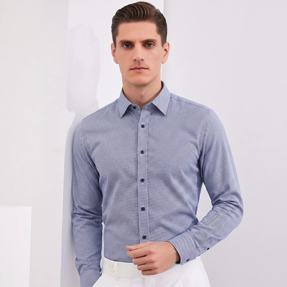 Men's Breathable Houndstooth Print Wrinkle-Free Dress Shirt Soft Long Sleeve Casual Button Down Blouse Business Daily Essential
