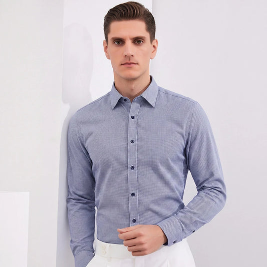 Men's Breathable Houndstooth Print Wrinkle-Free Dress Shirt Soft Long Sleeve Casual Button Down Blouse Business Daily Essential