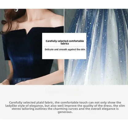 2026 Summer Women's New High Quality Luxury Black Glitter Host Performance One Shoulder Banquet Slimming Evening Dress