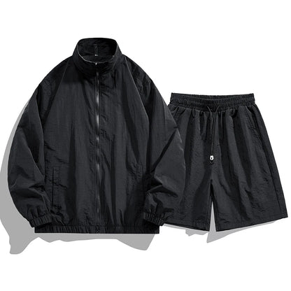 Summer Fashion Lightweight Breathable Sports and Leisure Set Outdoor Running Fitness UV Resistant Jacket Five Inch Shorts Set