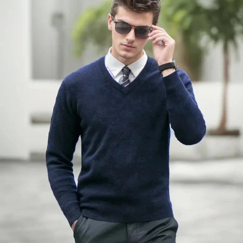 Cashmere Sweater V-neck Pullovers Men's Loose Oversized M-3XL Knitted Bottom Shirt Spring Autumn New Korean Casual Men Top