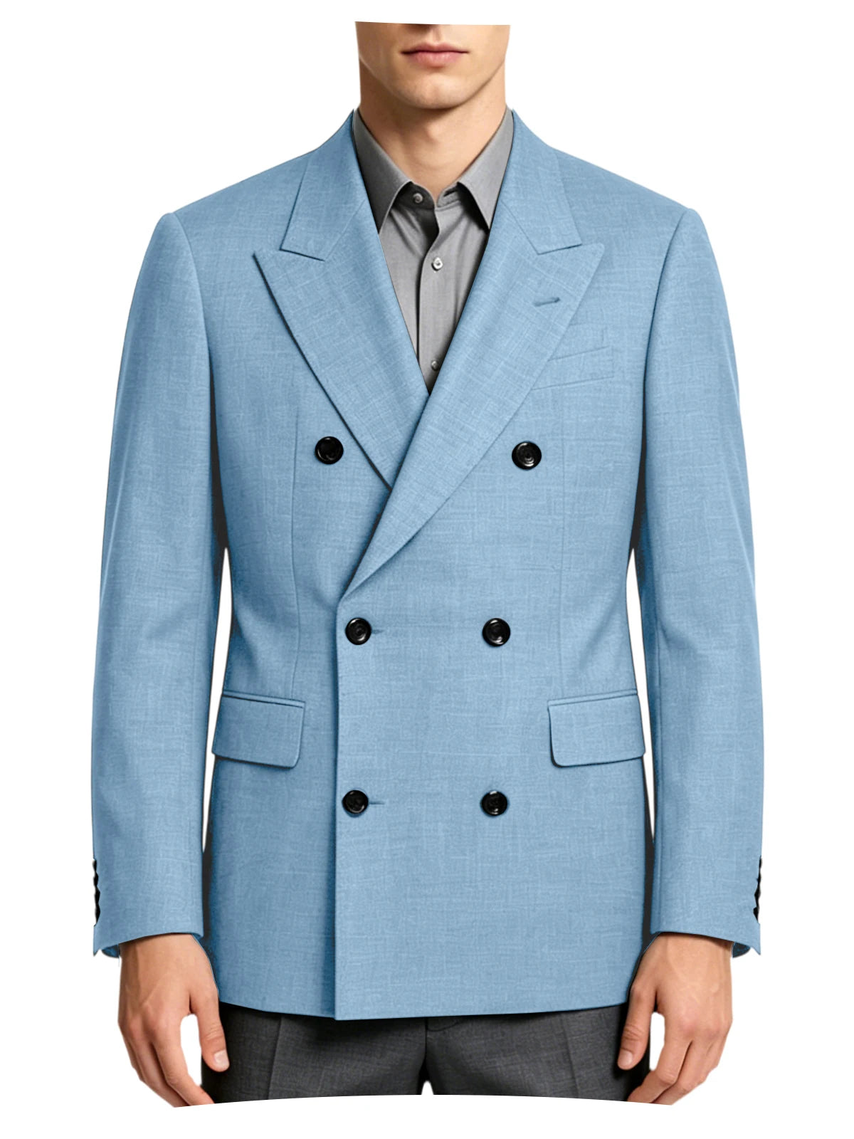 Men's Linen Blend Double Breasted Blazer Peak Lapel Breathable Wrinkle Resistant Business Suit Jacket For Wedding Daily Wear