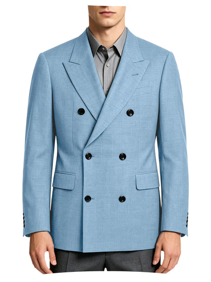 Men's Linen Blend Double Breasted Blazer Peak Lapel Breathable Wrinkle Resistant Business Suit Jacket For Wedding Daily Wear