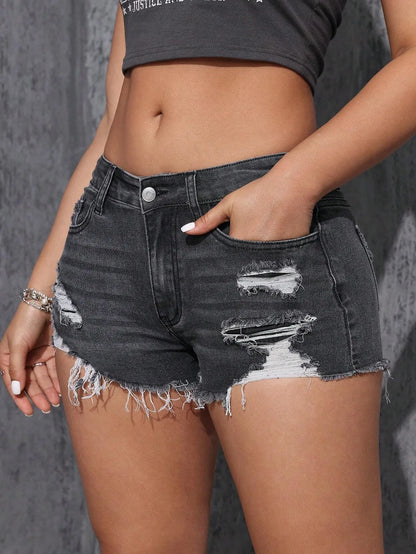 American new retro jeans shorts women's summer new fashion new hole shorts street trend women's clothing.