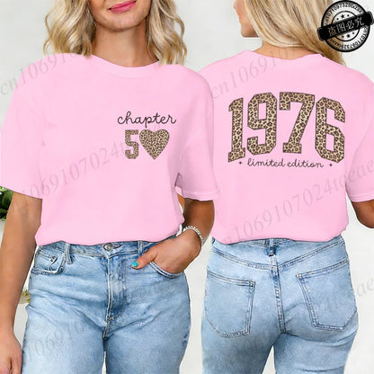 Fashion Women T Shirt  1976 Retro Birthday Print T Shirt Leopard 50th Birthday Gifts Tops Ladies Shirt Harajuku Graphic T-shirt