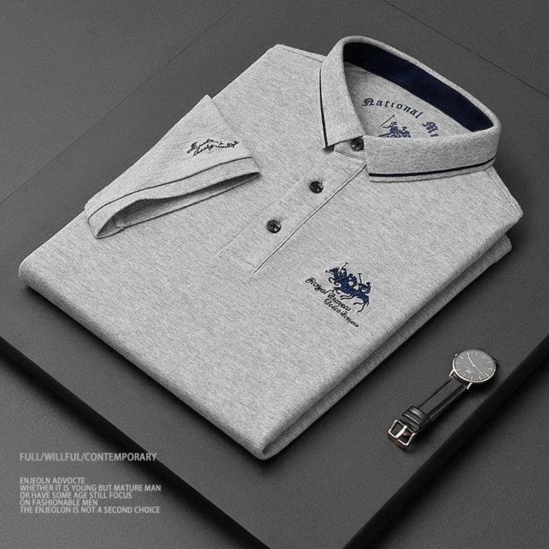 2024 High Quality Men's Cotton Embroidered Polo Shirt Summer New High-end Business Casual Lapel Short Sleeve T-shirt