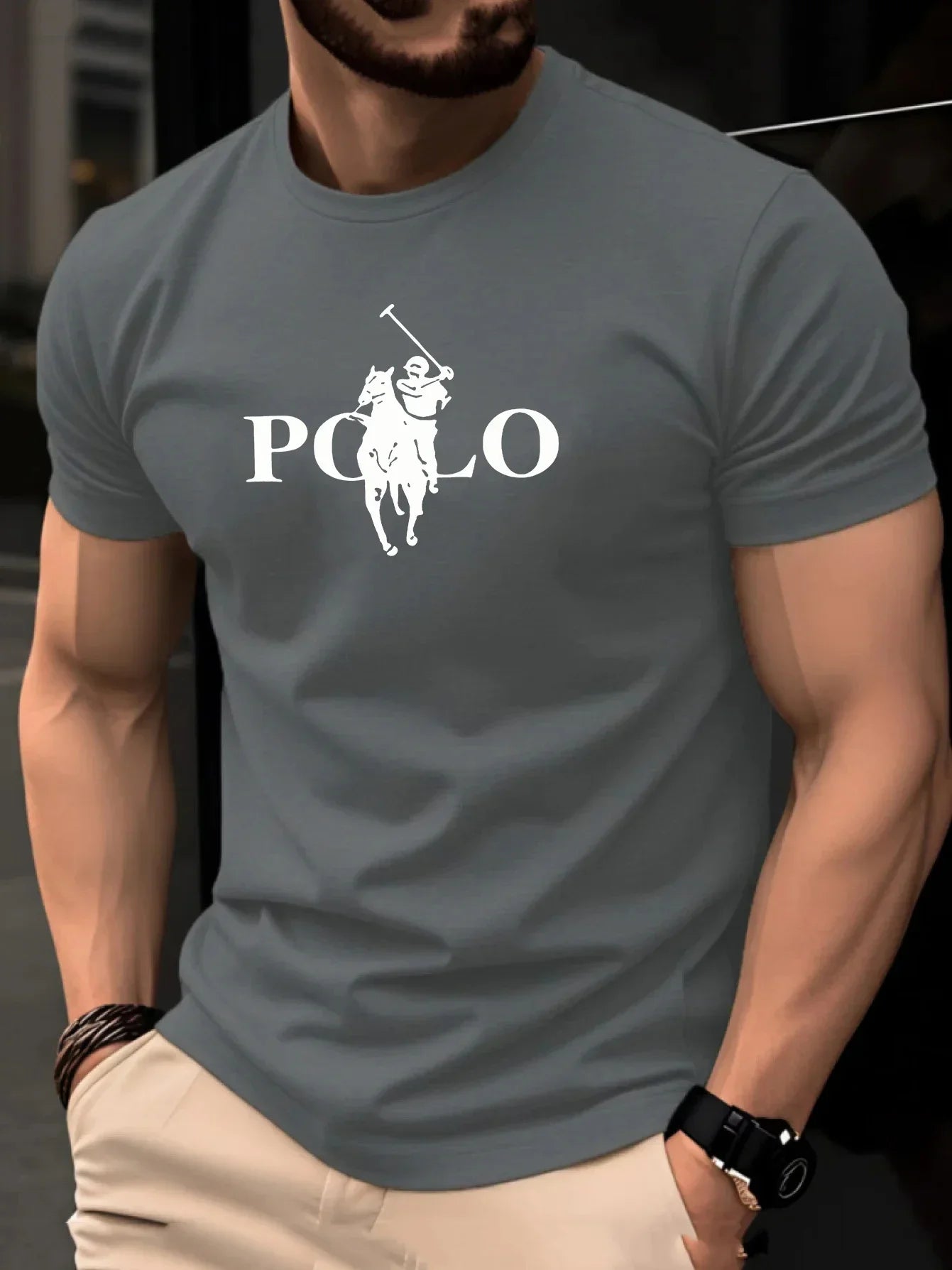 Men's Summer Simple and Fashionable Casual Business Short Sleeved T-shirt Round Neck Solid Color Sports Quick Drying Top